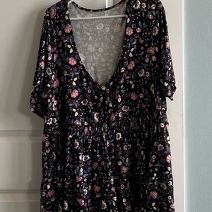 Torrid Floral V-Neck Blouse - Black and Pink